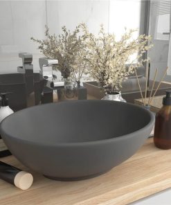 Luxury Basin Oval-shaped Matt Dark Grey 40x33 Cm Ceramic
