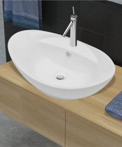 Luxury Ceramic Basin Oval With Overflow And Faucet Hole