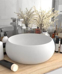 Luxury Wash Basin Round Matt White 40x15 Cm Ceramic