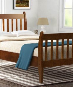 TOPMAX 80" Wooden Bed Frame With Wooden Slats And Railings (Frame Only) - Walnut