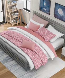 King-Size Wooden Platform Bed Frame With Hollow Shape Horizontal Strip And Wooden Slats Support - Gray 4 King-Size Wooden Platform Bed Frame With Hollow Shape Horizontal Strip And Wooden Slats Support - Gray -Room Not allowed to sell to Walmart Platform bed with horizontal strip hollow shape King size gray New 460797 1
