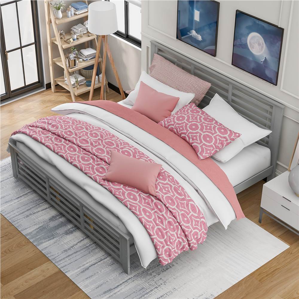 King-Size Wooden Platform Bed Frame with Hollow Shape Horizontal Strip and Wooden Slats Support - Gray King-Size Wooden Platform Bed Frame With Hollow Shape Horizontal Strip And Wooden Slats Support - Gray -Room Not allowed to sell to Walmart Platform bed with horizontal strip hollow shape King size gray New 460797 1