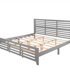 King-Size Wooden Platform Bed Frame With Hollow Shape Horizontal Strip And Wooden Slats Support - Gray 5 King-Size Wooden Platform Bed Frame With Hollow Shape Horizontal Strip And Wooden Slats Support - Gray -Room Not allowed to sell to Walmart Platform bed with horizontal strip hollow shape King size gray New 460797 2