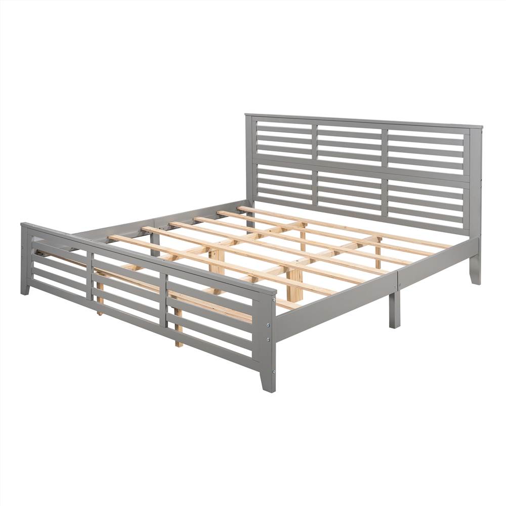 King-Size Wooden Platform Bed Frame with Hollow Shape Horizontal Strip and Wooden Slats Support - Gray King-Size Wooden Platform Bed Frame With Hollow Shape Horizontal Strip And Wooden Slats Support - Gray -Room Not allowed to sell to Walmart Platform bed with horizontal strip hollow shape King size gray New 460797 2