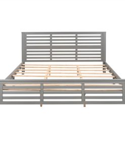 King-Size Wooden Platform Bed Frame With Hollow Shape Horizontal Strip And Wooden Slats Support - Gray 7 King-Size Wooden Platform Bed Frame With Hollow Shape Horizontal Strip And Wooden Slats Support - Gray -Room Not allowed to sell to Walmart Platform bed with horizontal strip hollow shape King size gray New 460797 5