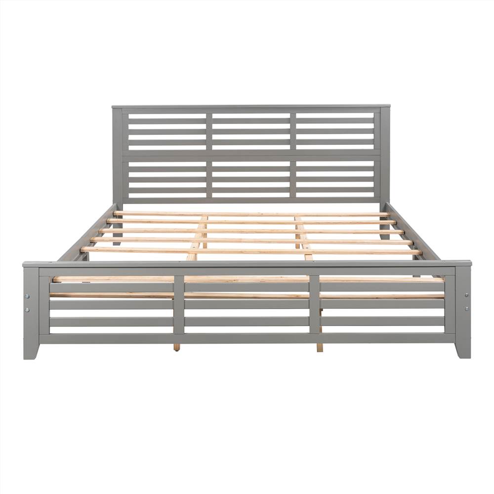 King-Size Wooden Platform Bed Frame with Hollow Shape Horizontal Strip and Wooden Slats Support - Gray King-Size Wooden Platform Bed Frame With Hollow Shape Horizontal Strip And Wooden Slats Support - Gray -Room Not allowed to sell to Walmart Platform bed with horizontal strip hollow shape King size gray New 460797 5