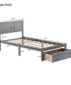 Twin Size Wooden Bed Frame With Under-bed Storage Drawer - Gray -Room Not allowed to sell to Walmart Twin Size Platform Bed with Under bed Drawer Gray 457374 3