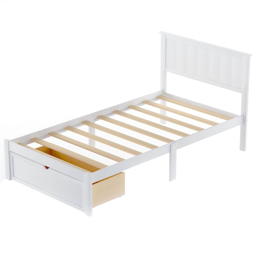 Twin Size Wooden Bed Frame with Under-bed Storage Drawer - White Twin Size Wooden Bed Frame With Under-bed Storage Drawer - White -Room Not allowed to sell to Walmart Twin Size Platform Bed with Under bed Drawer White 457376 1