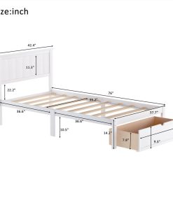 Twin Size Wooden Bed Frame With Under-bed Storage Drawer - White 5 Twin Size Wooden Bed Frame With Under-bed Storage Drawer - White -Room Not allowed to sell to Walmart Twin Size Platform Bed with Under bed Drawer White 457376 2
