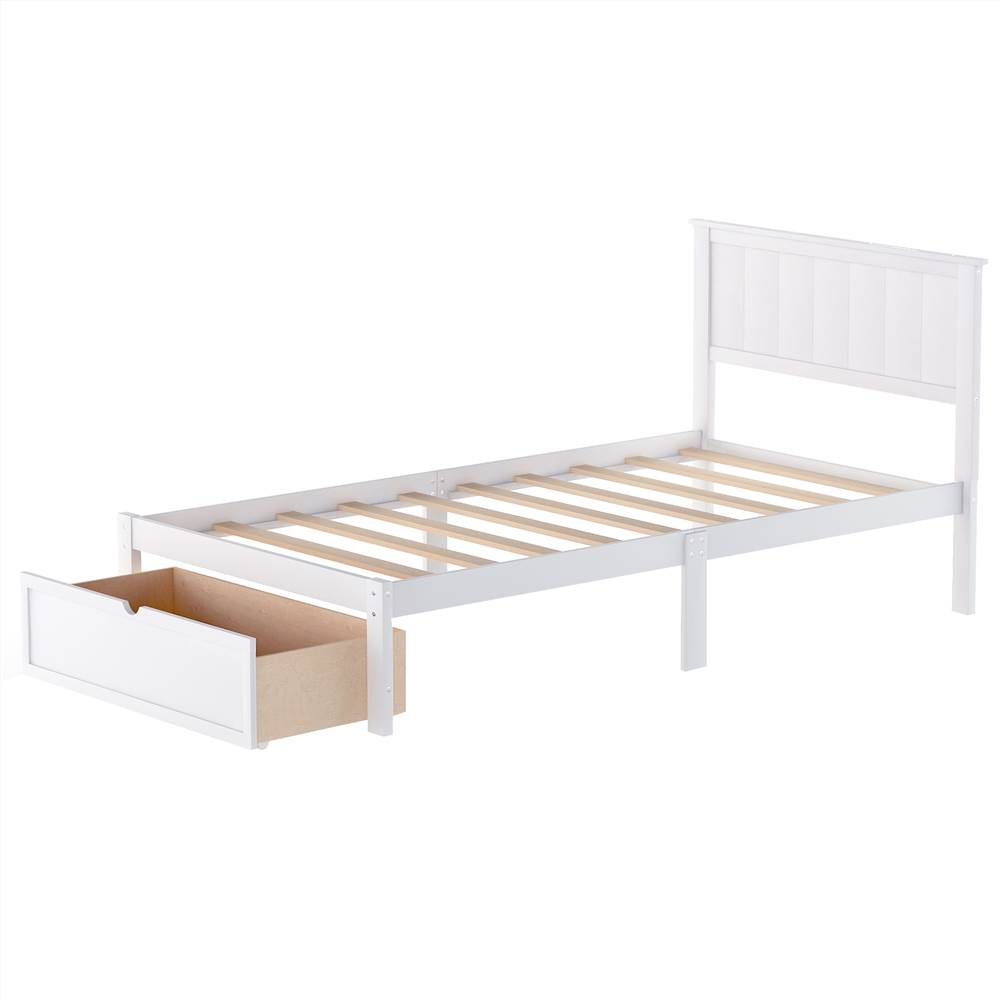 Twin Size Wooden Bed Frame with Under-bed Storage Drawer - White Twin Size Wooden Bed Frame With Under-bed Storage Drawer - White -Room Not allowed to sell to Walmart Twin Size Platform Bed with Under bed Drawer White 457376 3