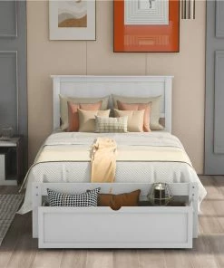 Twin Size Wooden Bed Frame With Under-bed Storage Drawer - White