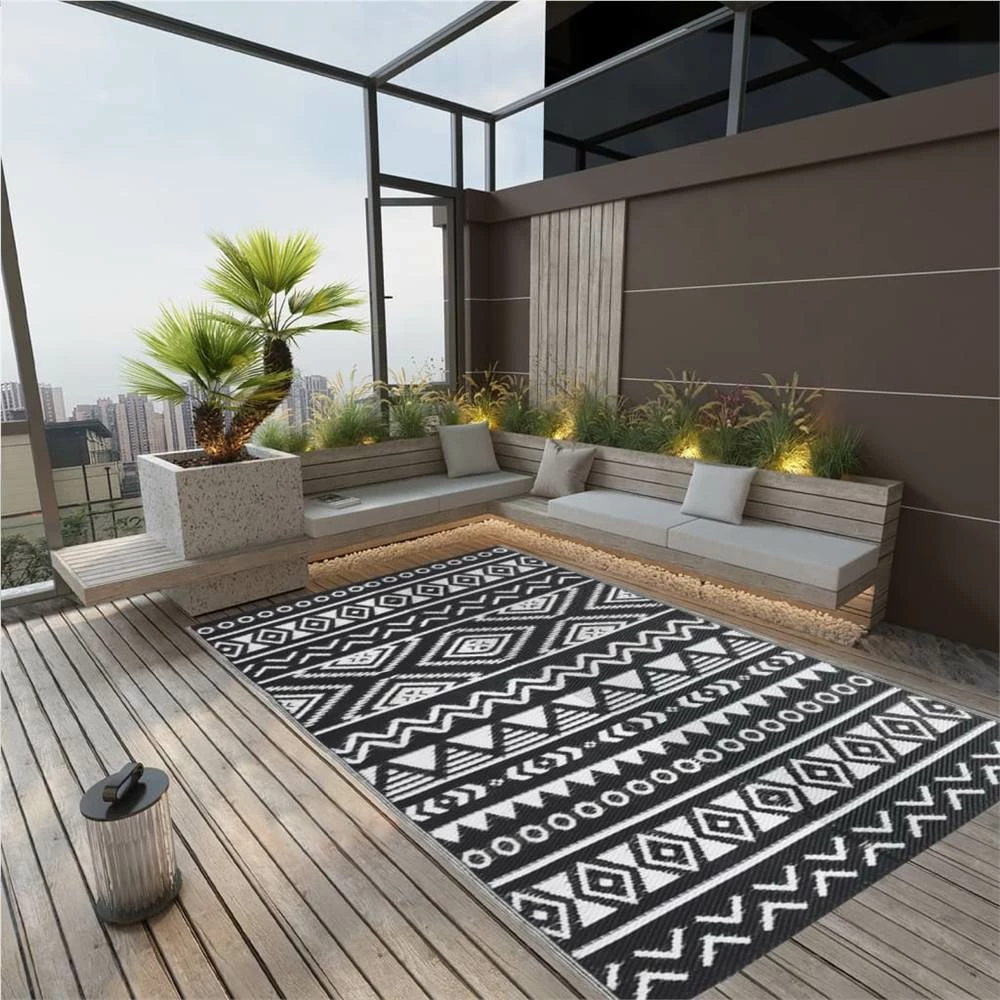 Outdoor Rug Black 190x290 Cm PP