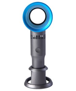 Portable Handheld Leafless Fan Manual Button USB Charging 2000mAh Battery Three Wind Speeds Detachable Base Summer Cool Down - Blue