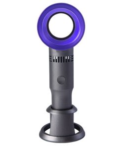 Portable Handheld Leafless Fan Manual Button USB Charging 2000mAh Battery Three Wind Speeds Detachable Base Summer Cool Down - Purple