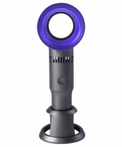 Portable Handheld Leafless Fan Manual Button USB Charging 2000mAh Battery Three Wind Speeds Detachable Base Summer Cool Down - Purple