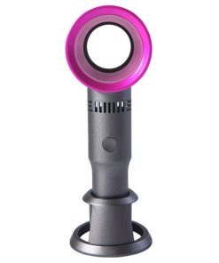 Portable Handheld Leafless Fan Manual Button USB Charging 2000mAh Battery Three Wind Speeds Detachable Base Summer Cool Down - Rose Red