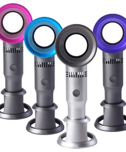 Portable Handheld Leafless Fan Manual Button USB Charging 2000mAh Battery Three Wind Speeds Detachable Base Summer Cool Down - Rose Red -Room Portable Handheld Leafless Fan Rose Red 903709