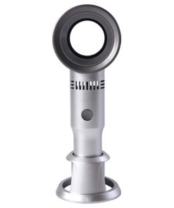 Portable Handheld Leafless Fan Manual Button USB Charging 2000mAh Battery Three Wind Speeds Detachable Base Summer Cool Down - Silver