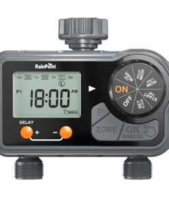 RainPoint ITV201P Digital Sprinkler Timer With 2 Zones, 6 Programmable Procedure, Waterproof Hose Timer, Rain Delay/Manual/Auto Mode