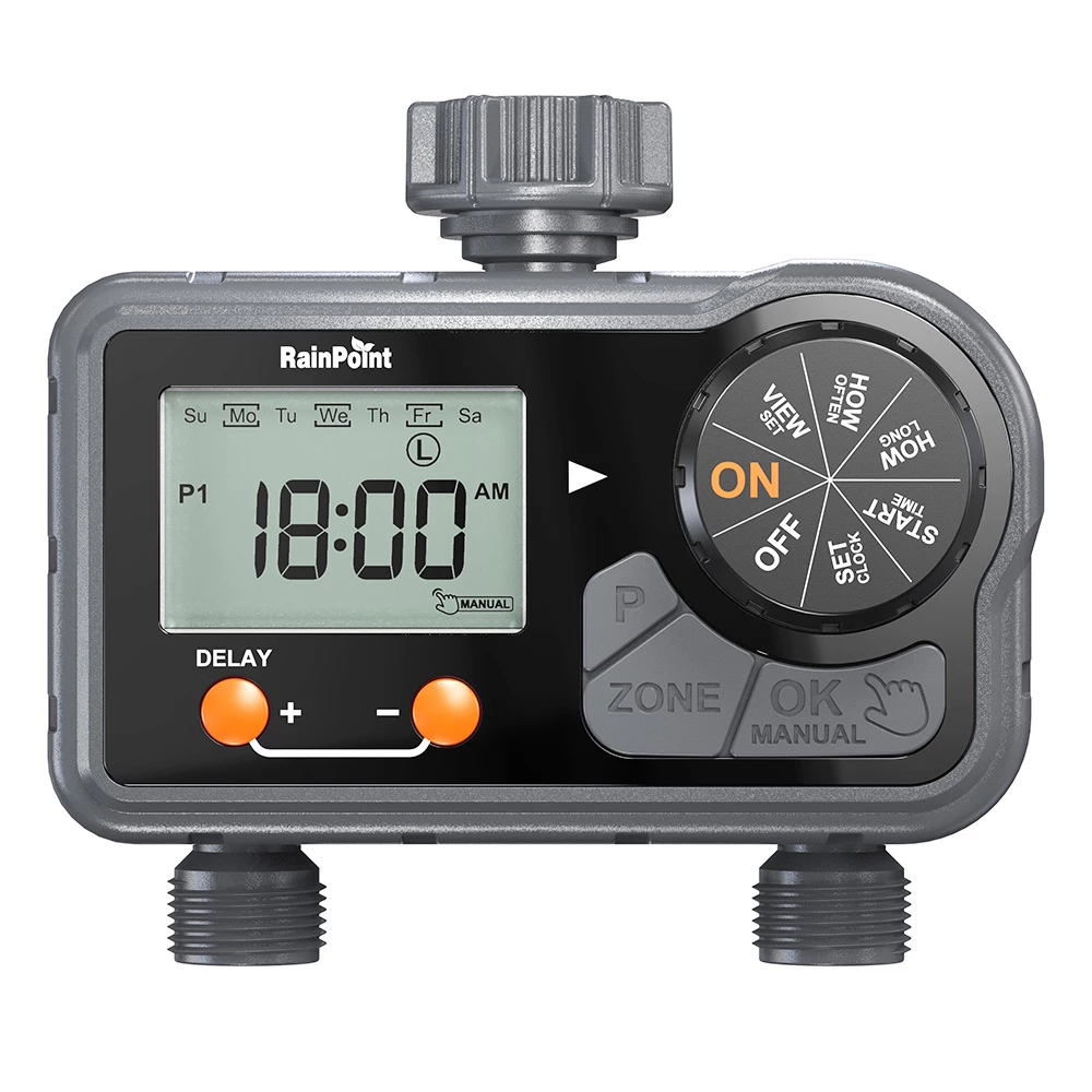 RainPoint ITV201P Digital Sprinkler Timer With 2 Zones, 6 Programmable Procedure, Waterproof Hose Timer, Rain Delay/Manual/Auto Mode