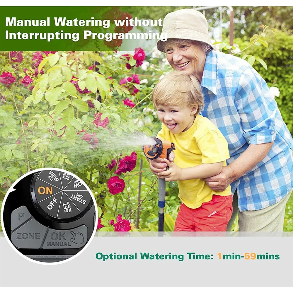 RainPoint ITV201P Digital Sprinkler Timer With 2 Zones, 6 Programmable Procedure, Waterproof Hose Timer, Rain Delay/Manual/Auto Mode - Image 3