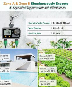 RainPoint ITV201P Digital Sprinkler Timer With 2 Zones, 6 Programmable Procedure, Waterproof Hose Timer, Rain Delay/Manual/Auto Mode -Room RainPoint ITV201P Digital Sprinkler Timer 2 Zone 509038 5
