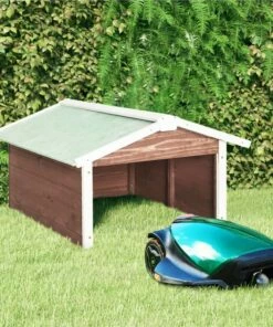 Robotic Lawn Mower Garage 72x87x50 Cm Mocca And White Firwood