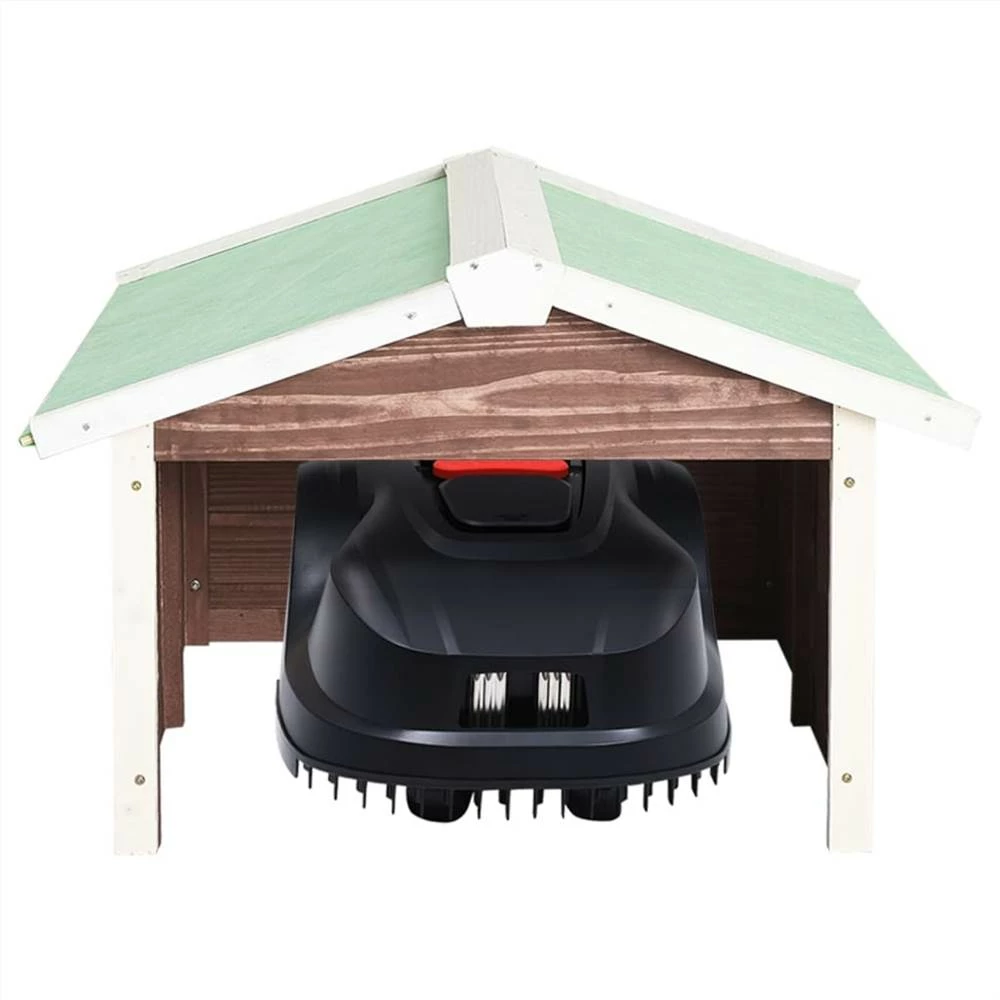 Robotic Lawn Mower Garage 72x87x50 Cm Mocca And White Firwood - Image 3