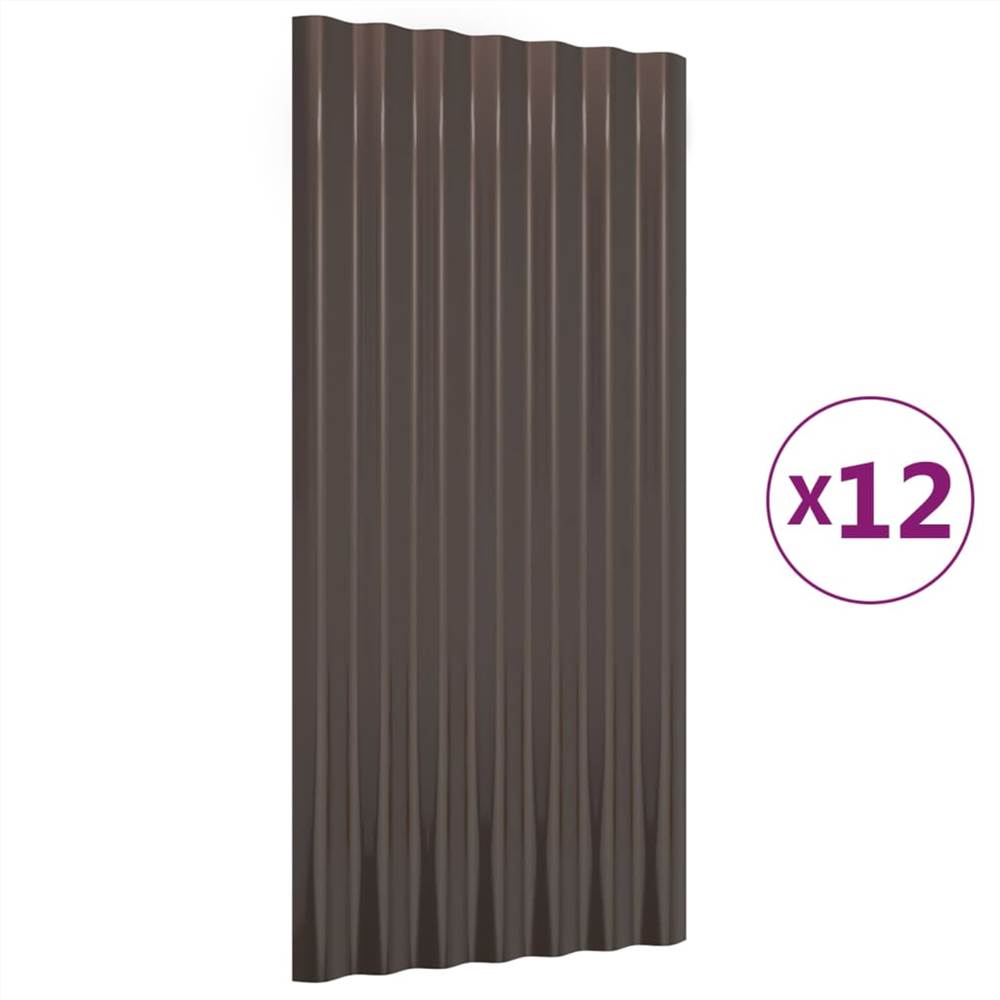 Roof Panels 12 pcs Powder-coated Steel Brown 80x36 cm Roof Panels 12 Pcs Powder-coated Steel Brown 80x36 Cm -Room Roof Panels 12 pcs Powder coated Steel Brown 80x36 cm 514750 1