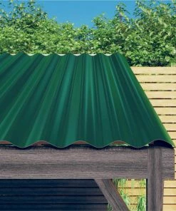Roof Panels 12 Pcs Powder-coated Steel Green 60x36 Cm