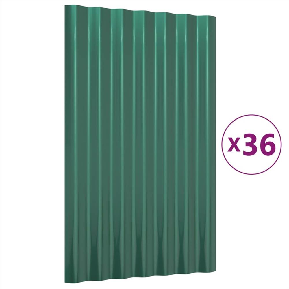 Roof Panels 36 pcs Powder-coated Steel Green 60x36 cm Roof Panels 36 Pcs Powder-coated Steel Green 60x36 Cm -Room Roof Panels 36 pcs Powder coated Steel Green 60x36 cm 516595 1