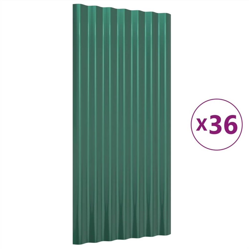 Roof Panels 36 pcs Powder-coated Steel Green 80x36 cm Roof Panels 36 Pcs Powder-coated Steel Green 80x36 Cm -Room Roof Panels 36 pcs Powder coated Steel Green 80x36 cm 516145 1