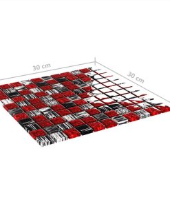 Self-adhesive Mosaic Tiles 11 Pcs Black And Red 30x30 Cm Glass -Room Self adhesive Mosaic Tiles 11 pcs Black and Red 30x30 cm Glass 472324 5