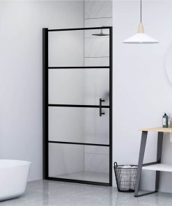 Shower Door 100x178 Cm Half Frosted Tempered Glass Black