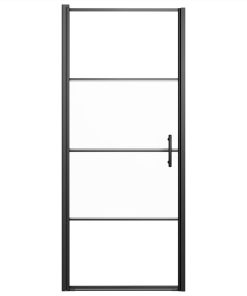 Shower Door 91x195 Cm Half Frosted Tempered Glass Black 4 Shower Door 91x195 Cm Half Frosted Tempered Glass Black -Room Shower Door 91x195 cm Half Frosted Tempered Glass Black 514582 2