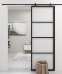 Sliding Door Aluminium And ESG Glass 76x205 Cm Black -Room Sliding Door Aluminium and ESG Glass 76x205 cm Black 462290 2