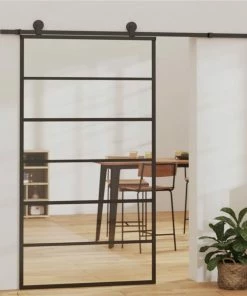 Sliding Door ESG Glass And Aluminium 102x205 Cm Black