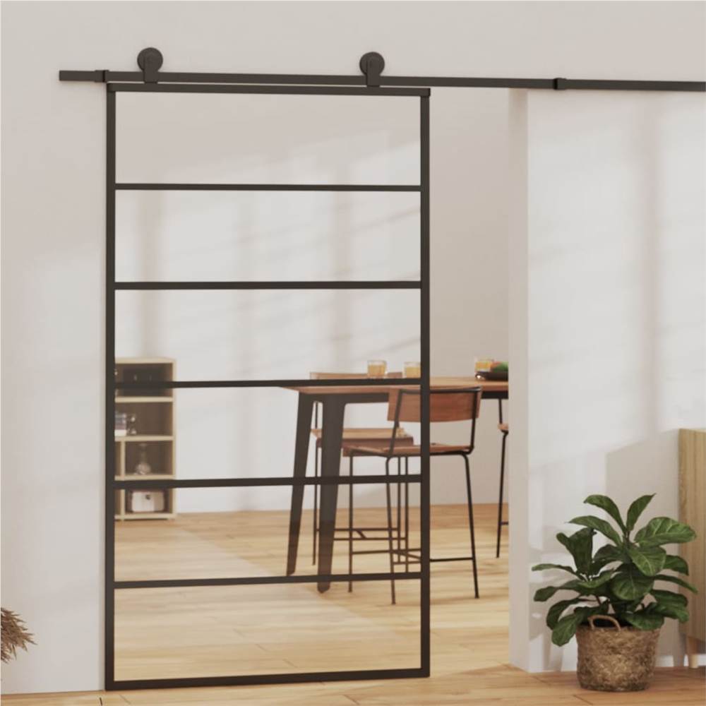 Sliding Door ESG Glass and Aluminium 102x205 cm Black Sliding Door ESG Glass And Aluminium 102x205 Cm Black -Room Sliding Door ESG Glass and Aluminium 102x205 cm Black 481458 0