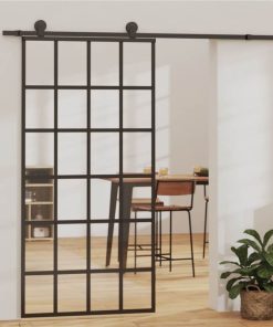 Sliding Door ESG Glass And Aluminium 102x205 Cm Black