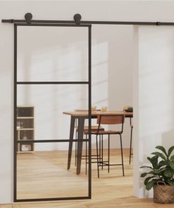 Sliding Door ESG Glass And Aluminium 90x205 Cm Black