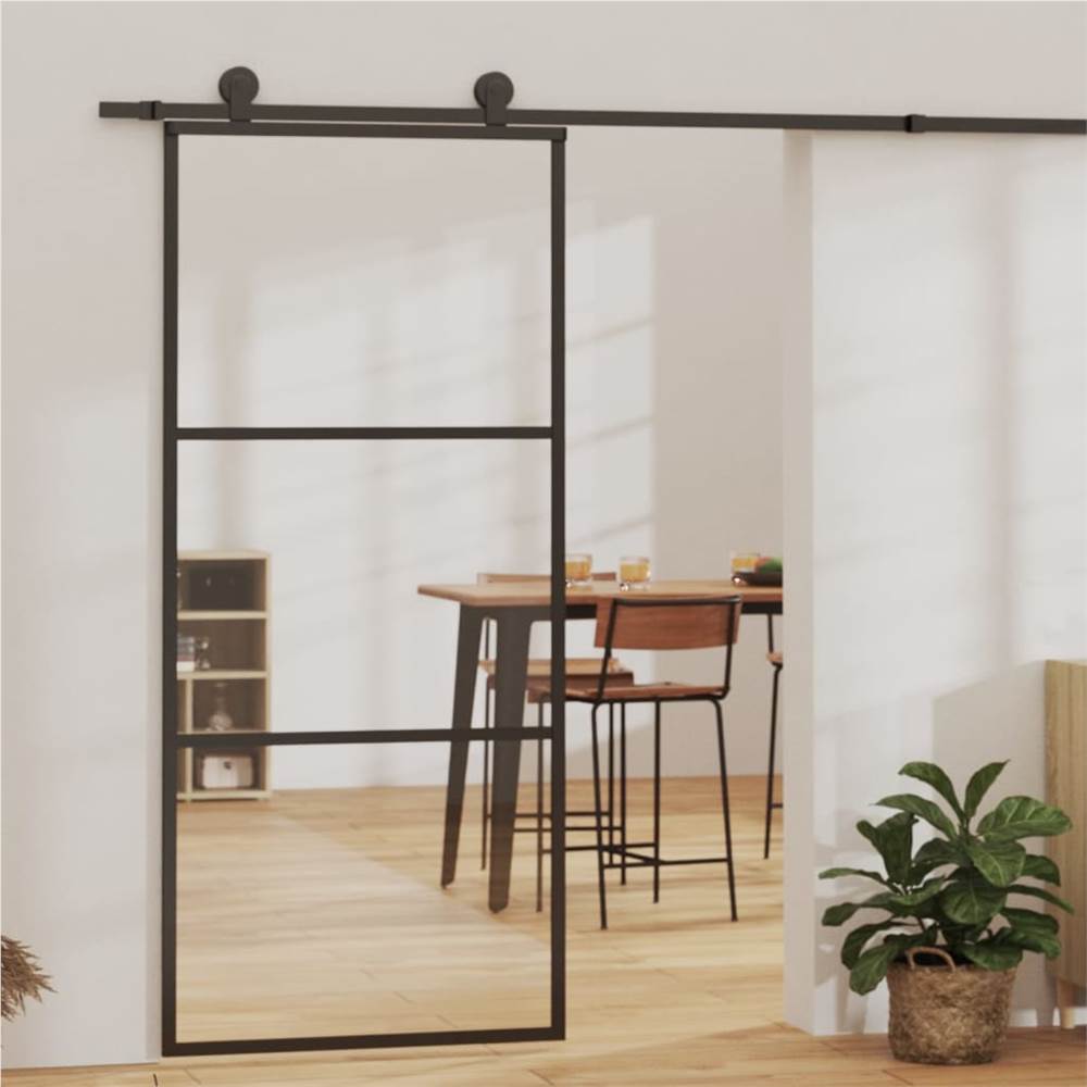 Sliding Door ESG Glass and Aluminium 90x205 cm Black Sliding Door ESG Glass And Aluminium 90x205 Cm Black -Room Sliding Door ESG Glass and Aluminium 90x205 cm Black 481465 0