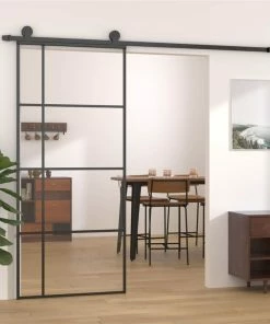 Sliding Door ESG Glass And Aluminium 90x205 Cm Black