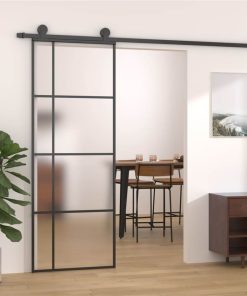 Sliding Door Frosted ESG Glass And Aluminium 76x205 Cm Black
