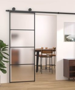 Sliding Door Frosted ESG Glass And Aluminium 76x205 Cm Black