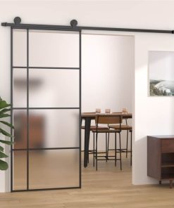 Sliding Door Frosted ESG Glass And Aluminium 90x205 Cm Black