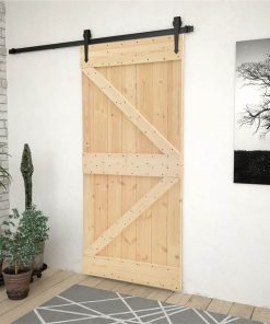 Sliding Door With Hardware Set 80x210 Cm Solid Pine Wood