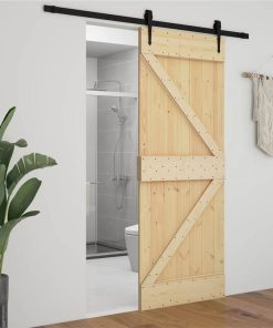 Sliding Door With Hardware Set 80x210 Cm Solid Pine Wood -Room Sliding Door with Hardware Set 80x210 cm Solid Pine Wood 493368 5