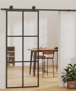 Sliding Door With Hardware Set ESG Glass&Aluminium 90x205 Cm