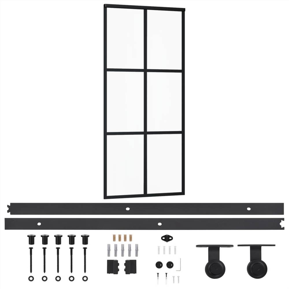 Sliding Door with Hardware Set ESG Glass&Aluminium 90x205 cm Sliding Door With Hardware Set ESG Glass&Aluminium 90x205 Cm -Room Sliding Door with Hardware Set ESG Glass Aluminium 90x205 cm 493792 1
