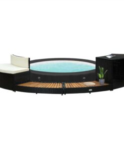 Spa Surround Black Poly Rattan And Solid Acacia Wood